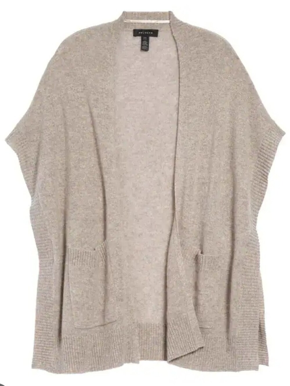 Halogen Soft Tan Open-Front Cashmere Drape Cardigan Ruana Patch Pockets One Size